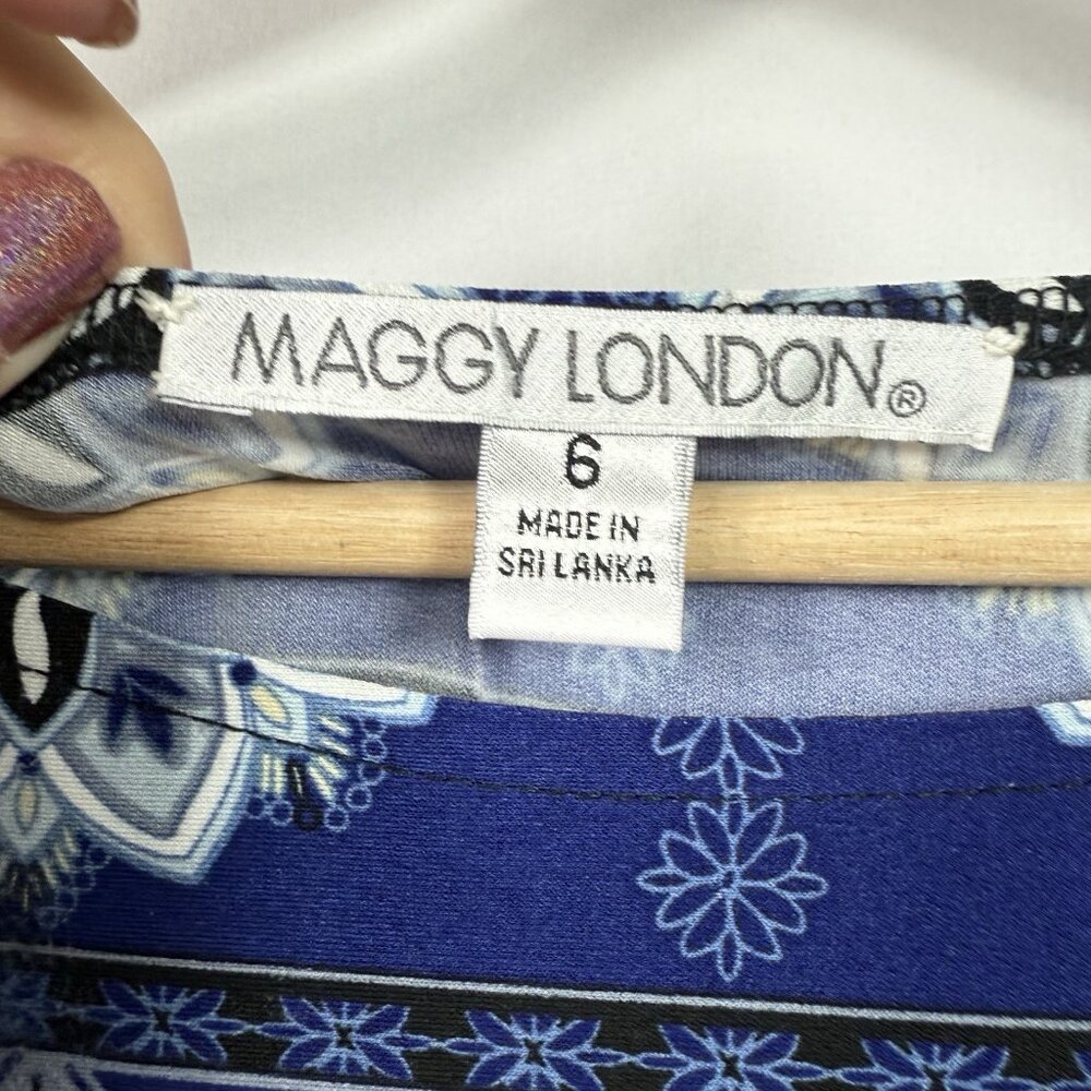 Maggy London Multicolor Shift Dress Size 6 Knee Length 3/4 Sleeve Stretch - Picture 4 of 5